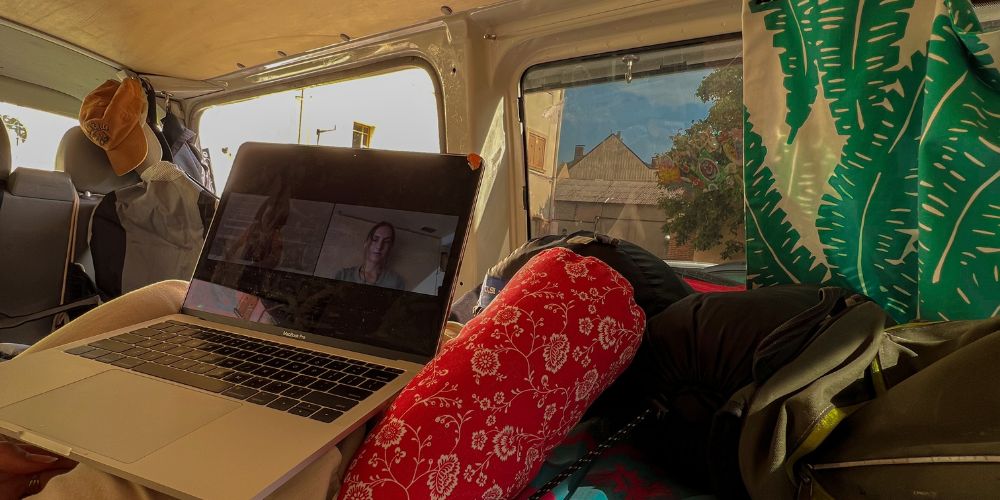 digital nomad working in van 